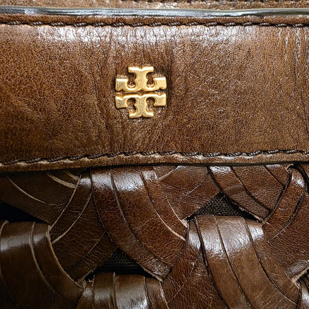 Tory Burch | Farrah Brown Woven Leather Shoulder Bag
